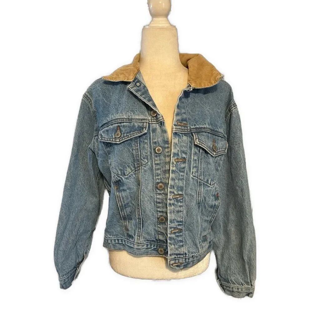 john galt Brandy Melville blue jean Denim beige corduroy collar jacket Small